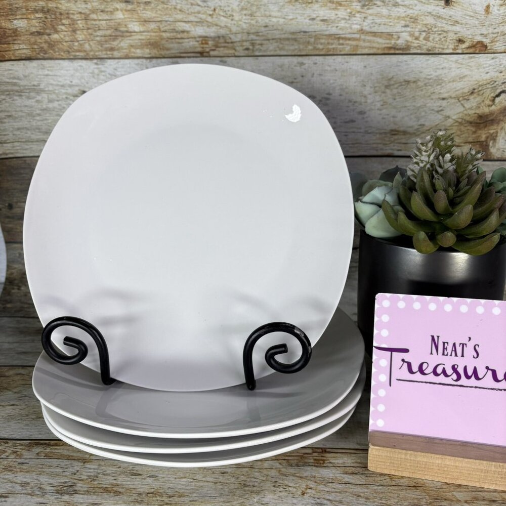 Metro Home Everyday Essentials WHITE Soft Square Porcelain Dinner Plates Set 4